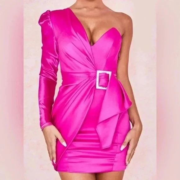 House Of CB Hot Pink One Shoulder Dress - Picture 5 of 6